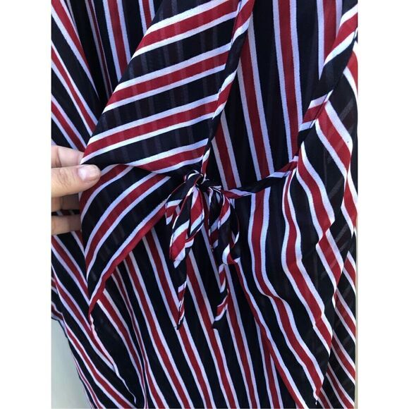 Steve Madden Women's Red Black White Stripe V-neck Side Knot Top Size OSFM - Picture 3 of 5